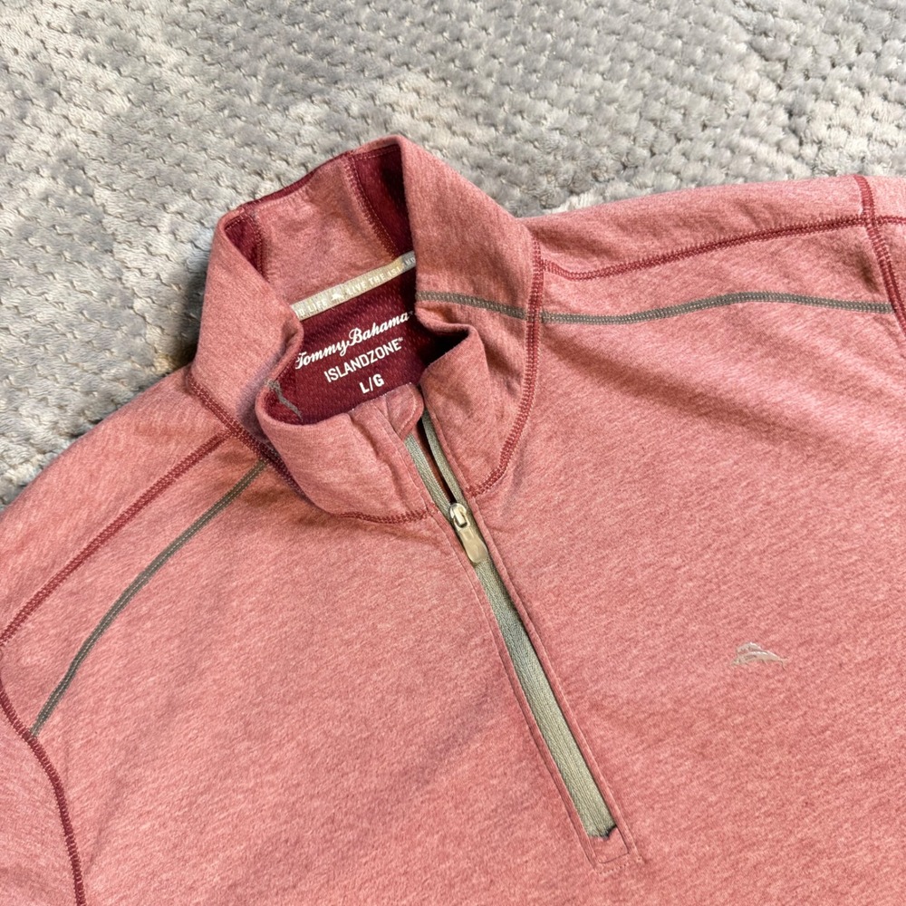 Tommy Bahama IslandZone Mens Large Quarter Zip Pullover Coral Red Heathered L
